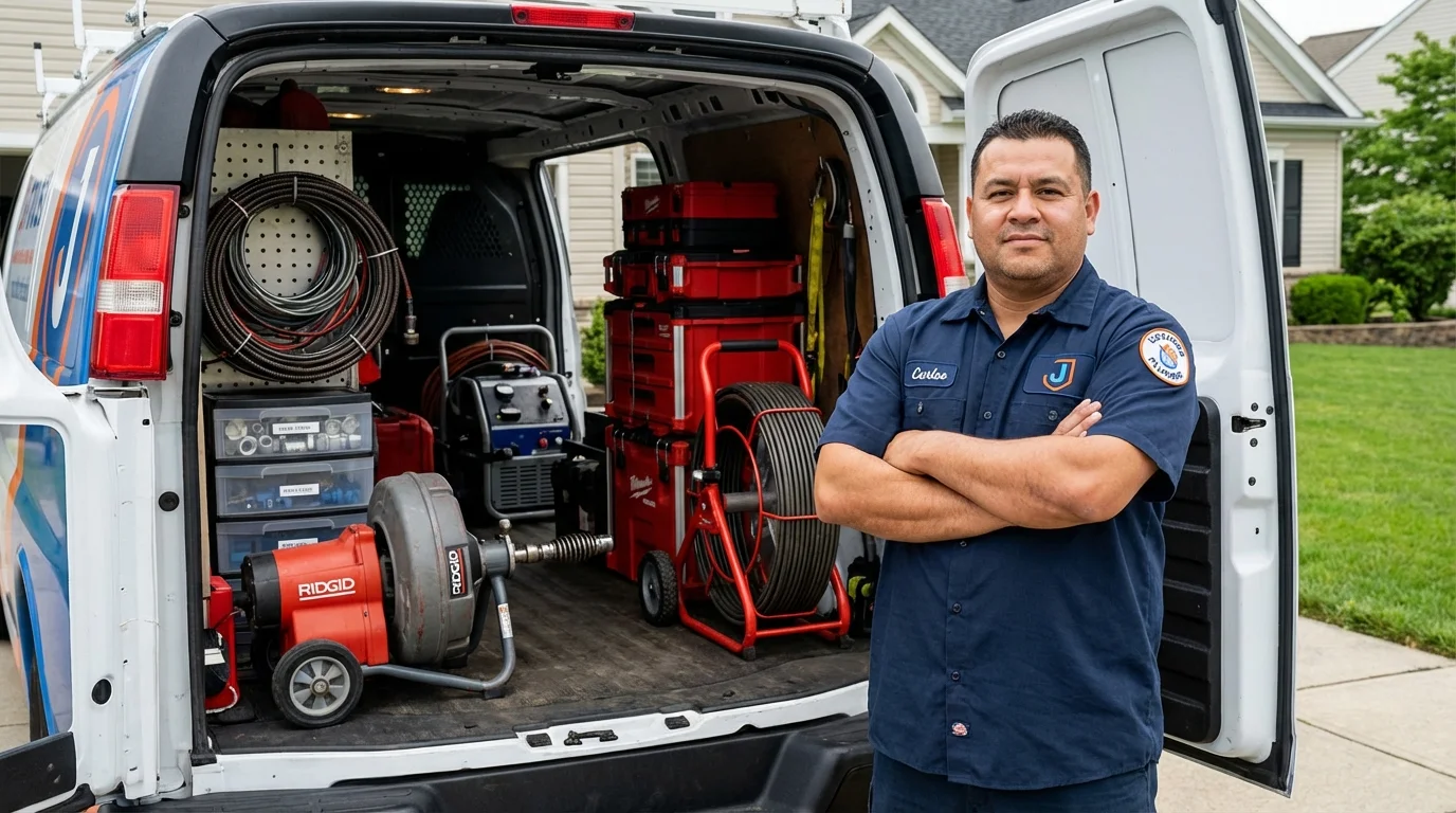 Professional drain cleaning equipment and Johns Plumbing LLC plumber in Ayer