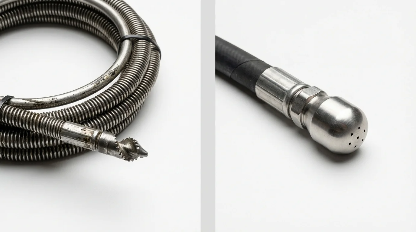 Drain snake cable and hydro jetting nozzle used for drain cleaning in Ayer, MA