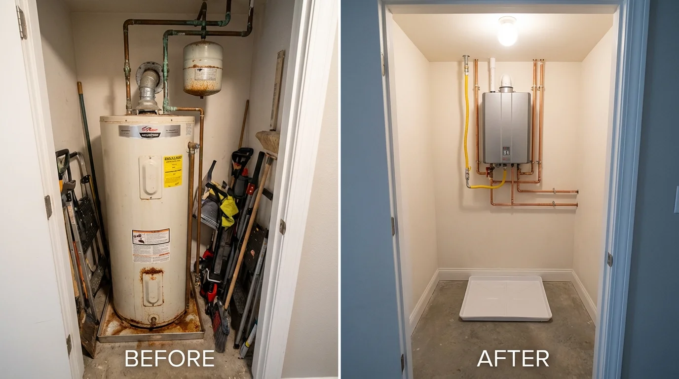 Tank water heater versus wall-mounted tankless unit comparison for Ayer, MA homeowners